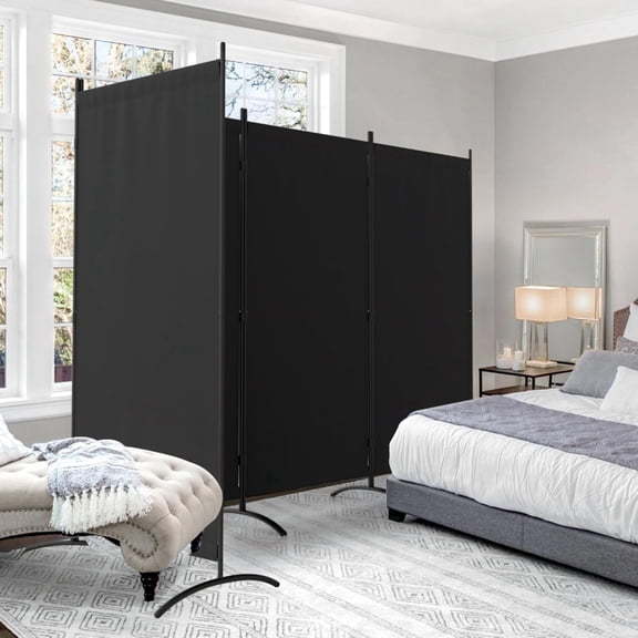 Portable Room Divider 4 Panel Partition Room Dividers and Folding Privacy Screens w/ 8 Curved Metal Feet 6FT Temporary Wall for Office Divider Dressing Room (Black)
