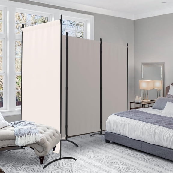 Portable Room Divider 4 Panel Partition Room Dividers and Folding Privacy Screens w/ 8 Curved Metal Feet 6FT Temporary Wall for Office Divider Dressing Room (White)