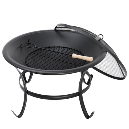 Portable Round Black Steel 22 Inch Fire Pit Wood Burning Mesh Spark