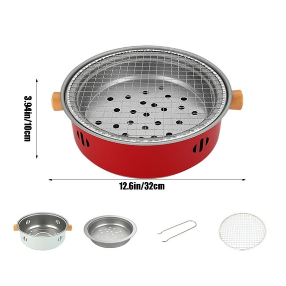 Portable Round Charcoal Grill Camping BBQ Grill Compact Iron Fire Grill with Detachable Cooking Grate