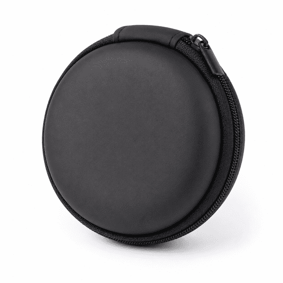 Portable Round EVA Earbud Case with PU Exterior, Hard Shell Protection, Cable Storage Compartment, Compact Travel Organizer for Bluetooth Earphones and Charging Accessories