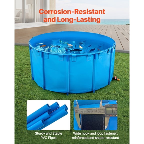Portable Round Koi Tank, 1320 Gallon Capacity, Stable Frame Canvas Fish Pond with Drain Valve for Outdoor Use (Blue)