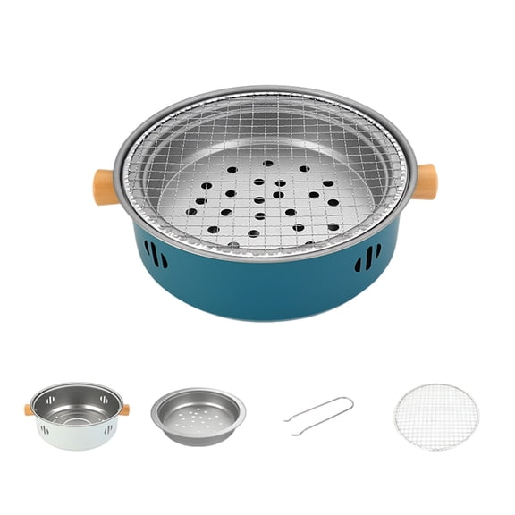 Portable Round Outdoor Barbecue Grill – Compact, Lightweight, Easy to Clean, with Adjustable Ventilation, Perfect for Camping, Backyard, and Parties,Blue