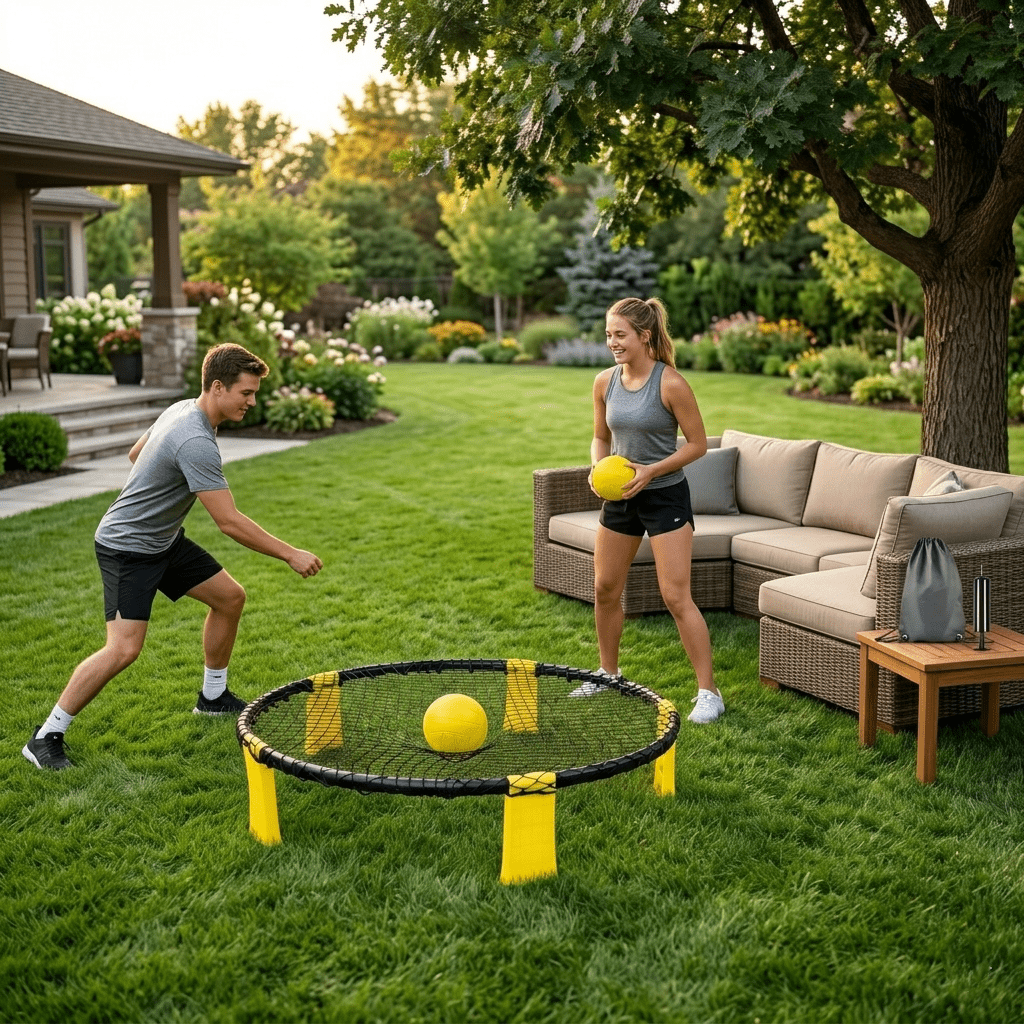 Portable Roundnet Game Set with 2 Balls,Sturdy Net,Carry Bag,Family Entertainment Ball Game for Beach,Backyard,Camping,Yellow+Black