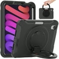 thumbnail image 1 of Portable Rugged Case for 2021 Apple iPad Mini 8.3-Inch (6th Generation 2021 Release) - Rotating Stand Handle Case, Built-in Pencil Holder, Lightweight Shockproof Hard Silicone/Plastic Cover (Black), 1 of 7