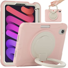Portable Rugged Case for 2021 Apple iPad Mini 8.3-Inch (6th Generation 2021 Release) - Rotating Stand Handle Case, Built-in Pencil Holder, Lightweight Shockproof Hard Silicone/Plastic Cover (Pink)