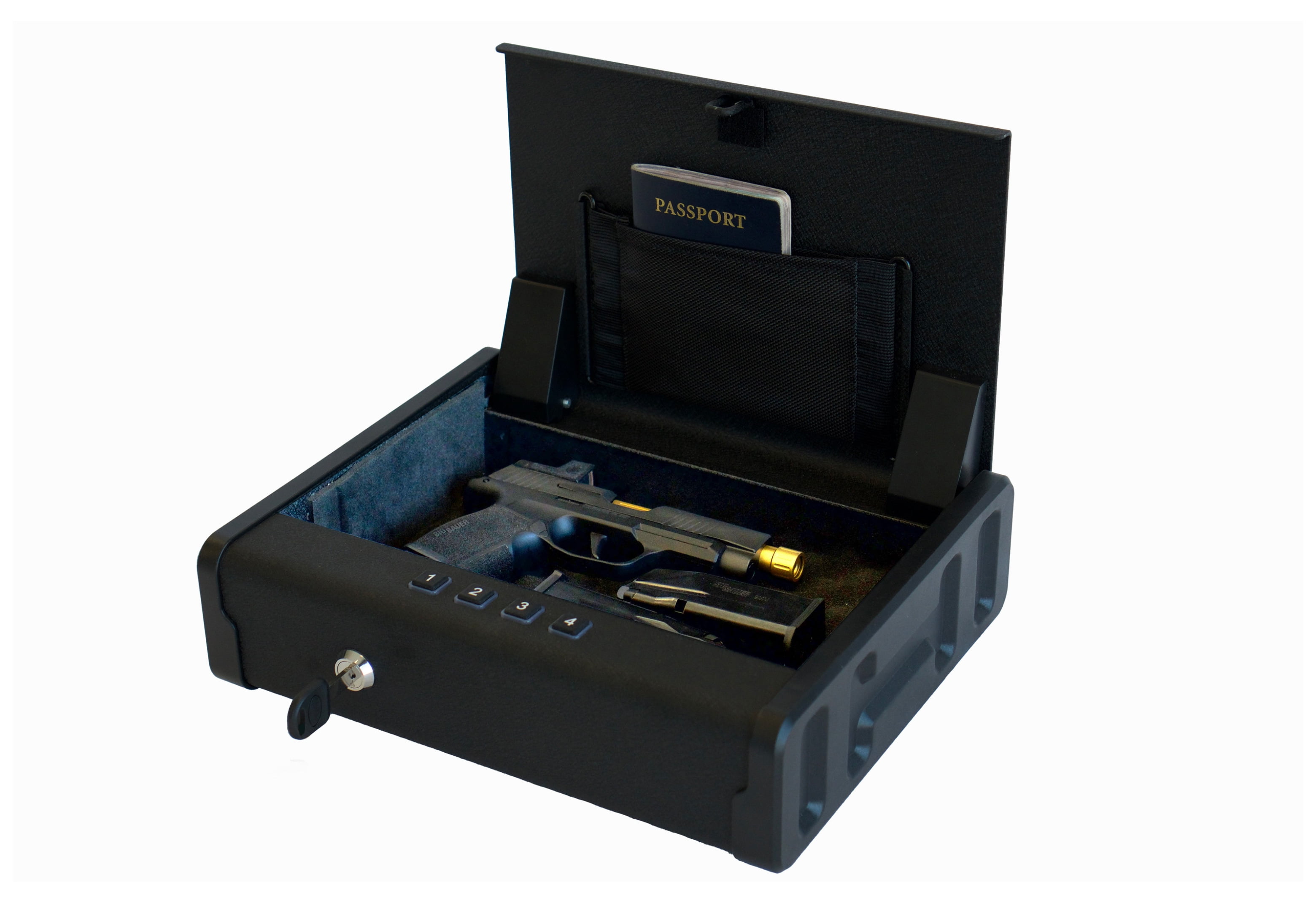 Portable Safe, Quick Access Biometric Safe Box, Small Lock Box with Keypad, Travel Safe for Home Hotel Office, 0.17 Cu.Ft Matte Black + Steel