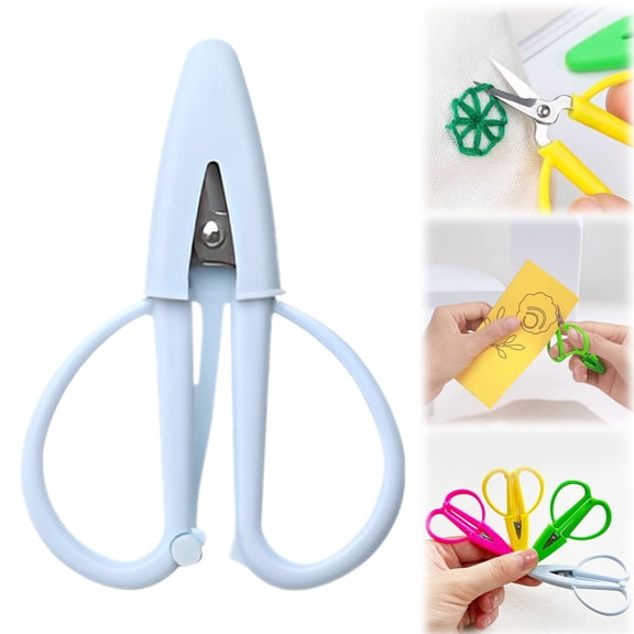 Portable Safety Scissors with Cover, Craft Scissors, Blunt Tip Child Scissors for Paper Cutting, Mini Classroom Art Scissors for Home DIY Projects, Blue, 1 Pack