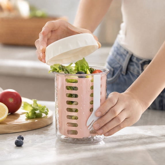 Portable Salad Container With Colander Insert & Built-In Fork, Leak ...