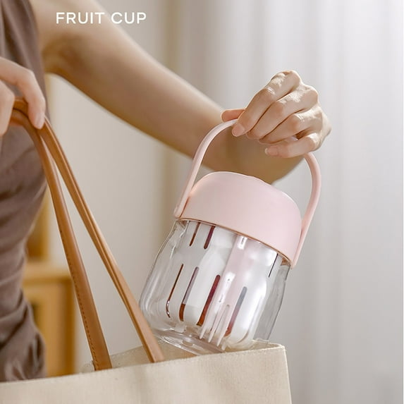 Portable Salad Cup with Fork 2-in-1 Fruit Vegetable Container Drainage Layer Leak Proof Lunch Box Ice Pack Lid Healthy Meal Prep Snack Container Travel Food Container