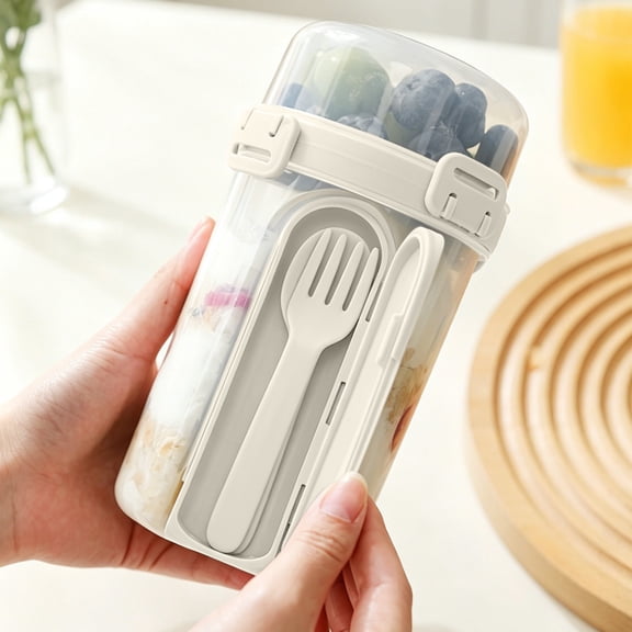 Portable Salad Cup with Spork 2 Compartment Lunch Container Leakproof Fruit Yogurt Cup Food Storage Container with Lid for Meal Prep Snack Vegetable Cup for Work School Picnic Travel