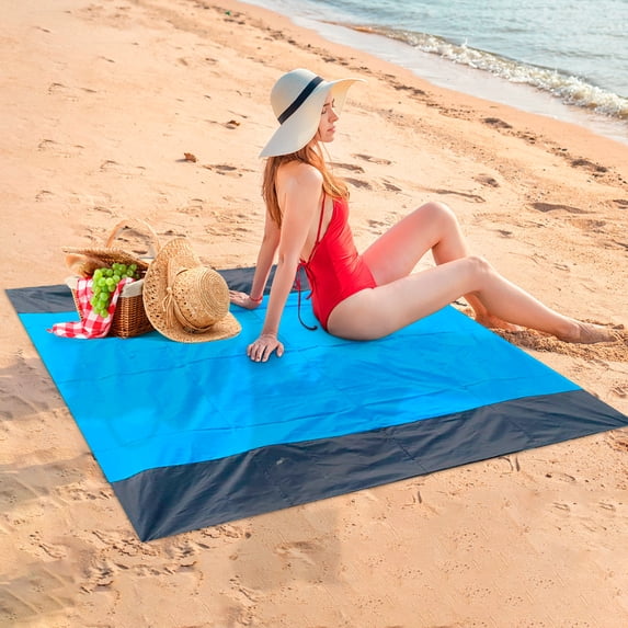 Portable Sand-Resistant Beach Blanket for Camping & Picnics | Waterproof Outdoor Mat with 4 Stakes & Carry Bag | 1-Pack