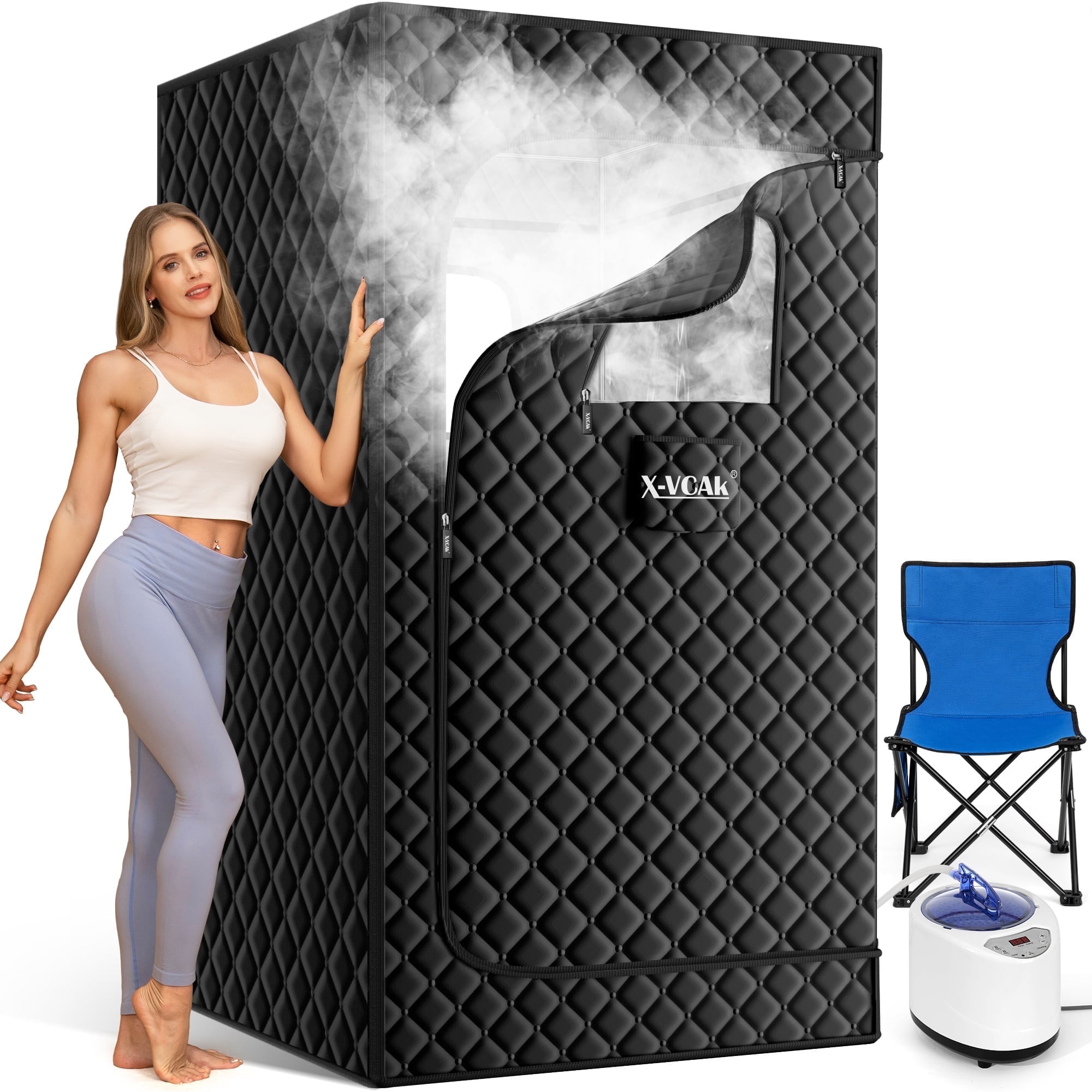 LWQ Portable Sauna Box Designed for Home Use, Sauna with 5 Min Fast Heating &9 Levels Heat, 2.6L 1kW Steamer and Remote Control , Ideal for Private SPA Experience, 2.6 x 2.6 x 5.9 (Cotton, Black)