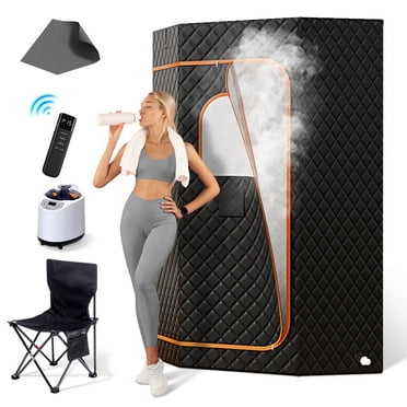 Portable Sauna Tent for Home, Novashion Personal Steam Sauna Box, with 3L&1200W Steamer, 15 Levels Heating, 60 Minutes Timer, Chair, Remote Control, Black