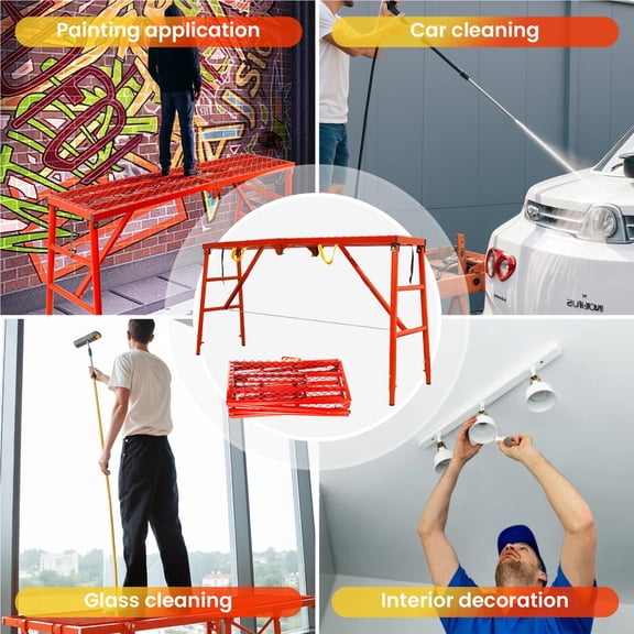 Portable Scaffolding Platform, U-Shaped Reinforced Design, Pin Fixing & Hinge, Non-Slip Foot Cover, Ideal for Stairs, Garage & Job Site