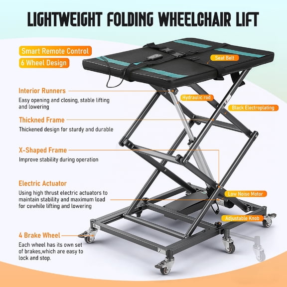 Portable Scissor Wheelchair Lift for Car Trunk and Home Use-110Lbs Capacity
