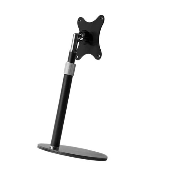 Portable Screen Holder for Desk Setup, 7 to 18.5 Inch Fit, 75 x 75 mm Compatibility, Metal Construction, Black Finish, Circular Foot, Adjustable Lift
