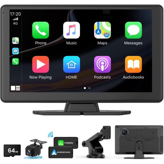 Portable  Screen for  5K Dash Cam, 9"   &   Audio Receivers with 1080p Backup Camera, /GPS Navigation/Voice Control/Mirror Link (Black)