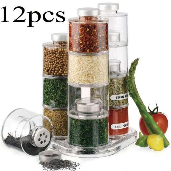 Portable Seasoning Jar,Stackable Spice Pot Spice Tower,Spice Bottle,Spice Containers Tower Organizer,Stackable Spice Containers,Seasoning Box(12pcs Clear 3.3in/8.5cm)from ANMUYUM
