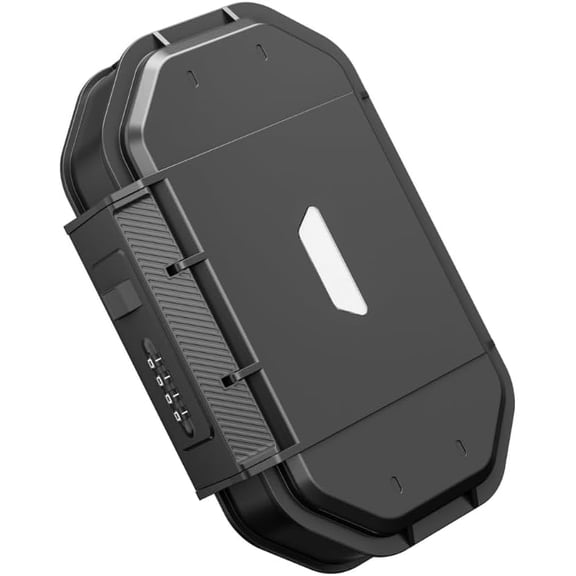Portable Security Lock Box with Combination Lock, Waterproof Travel Safe Case with Steel Cable, Black. Box with Combination Ideal for Outdoors, Camping, Beach, dorms.