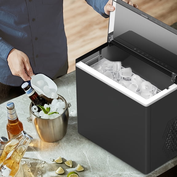 Portable Self-Clean Ice Maker 6 Mins Fast Ice 26Lbs Daily 120V Plug Play for Office RV Home