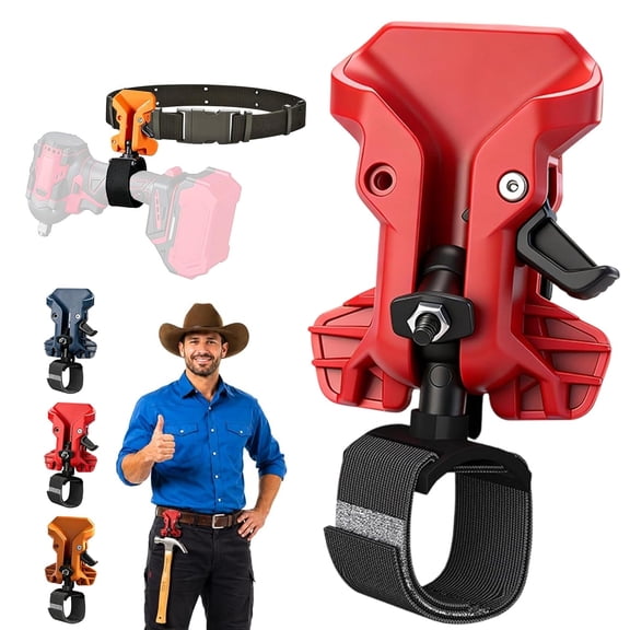 Portable Self-Locking Power Tool Holster, Drill Holder Belt Clip for Drills and Hammers, Quick-Draw Metal Waist Hanger for Construction and DIY, 1 Pack