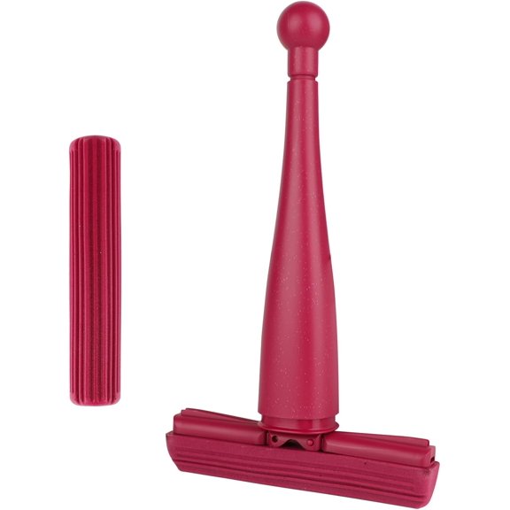 Portable Self-Squeeze Mini Mop, Short Rotatable Hand Wash-Free Flat Squeeze with Crevice Brush and Reusable (Mop+2 Pads), Red