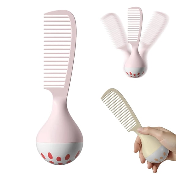 Portable Self Standing Comb With Weighted Base Wide U Shaped Teeth For Thick Curly Wet Hair Detangling Scalp Massage Ergonomic Grip Easy To Clean