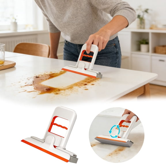 Portable Self-Wringing Sponge Mop - 360° Rotatable Desktop Mini Mop for Wet/Dry Cleaning, Countertop & Small Space Use (Orange)
