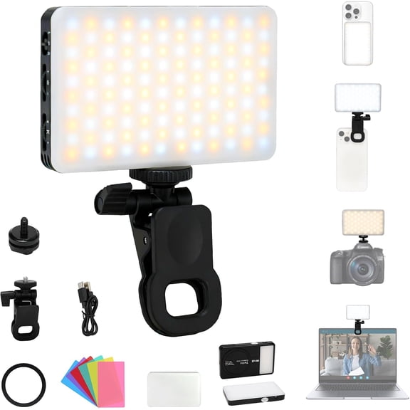 Portable Selfie Lamp Video Conference Lighting with Clip and Camera Tripod Adapter, 160PCS LED Selfie Phone Light, Rechargeable 3000mAh for Cell Phone iPhone Webcam Laptop Photo Makeup