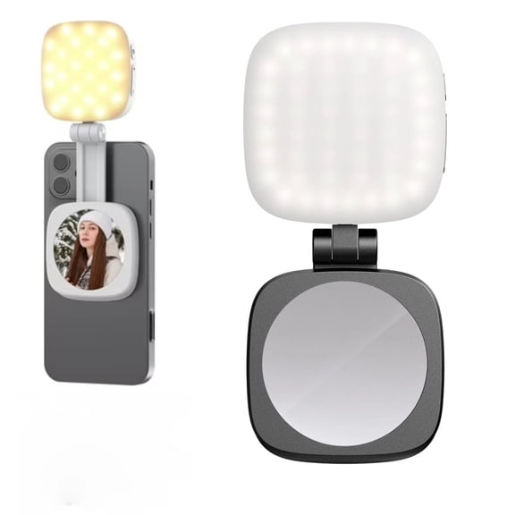 Portable Selfie Light with Mirror, 360° Magnetic, 1000mAh Rechargeable, 48 LED, 3 Modes, 10 Brightness, CRI 80, for Phone, Makeup, Live Streaming (1 pcs)