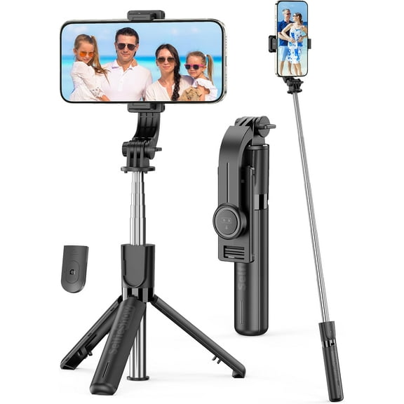 Portable Selfie Stick, 4 in 1 Extendable Phone Tripod Stand with Detachable Wireless Remote & Phone Holder 360 Rotating Mini Travel Tripod Compatible with iPhone 16/15/14/13 Pro/Android/Gopro