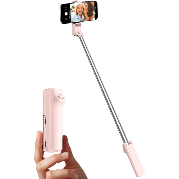 Portable Selfie Stick, Lightweight Extendable Stainless Steel Tube,All-in-One Compact Selfie Stick with Wireless Remote Compatible with 4-7" iPhone/Android Phones for Vlog/Travel/Filming