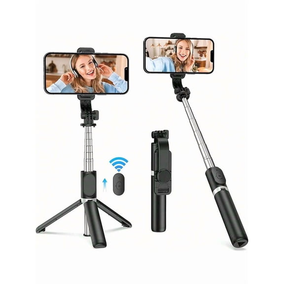Portable Selfie Stick Tripod, 4-in-1 Extendable Phone Stand with Wireless Remote & 360° Rotating Holder for iPhone Android