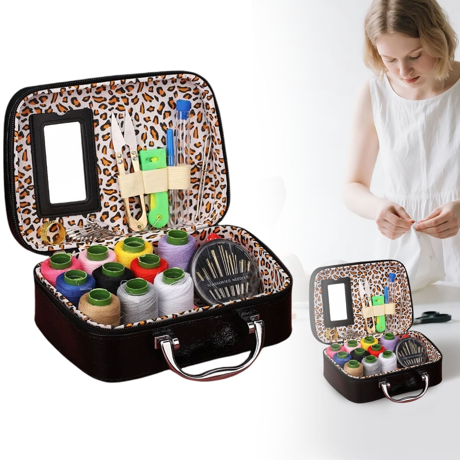 Portable Sewing Kit Cozival Portable 18-Piece Sewing Kit in A Case - Includes Big & Thin Needles, Thread, and Tools for Diy Handmade Crafts, Mending, and Beginners, Beginner Sewing Kit, C