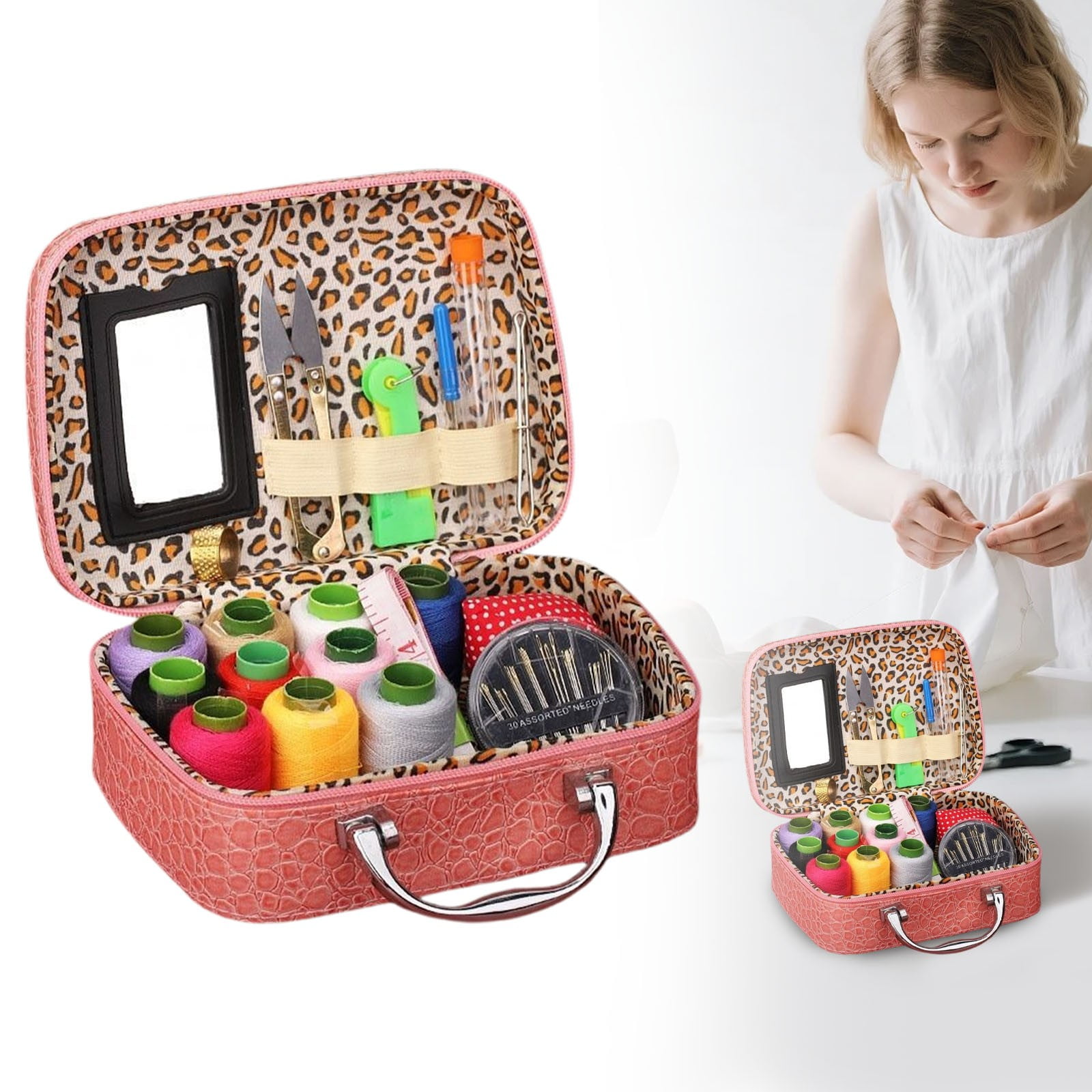 Portable Sewing Kit Cozival Portable 18-Piece Sewing Kit in A Case - Includes Big & Thin Needles, Thread, and Tools for Diy Handmade Crafts, Mending, and Beginners, Beginner Sewing Kit, B