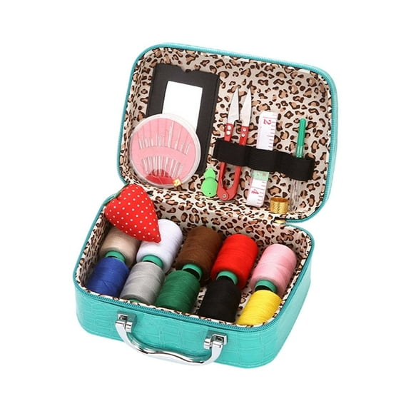 Portable Sewing Kit in Leather Case, Complete Travel & Home Supplies with Scissors, Needles, Thread, Seam Ripper & Accessories for Emergency Repairs and DIY Crafts