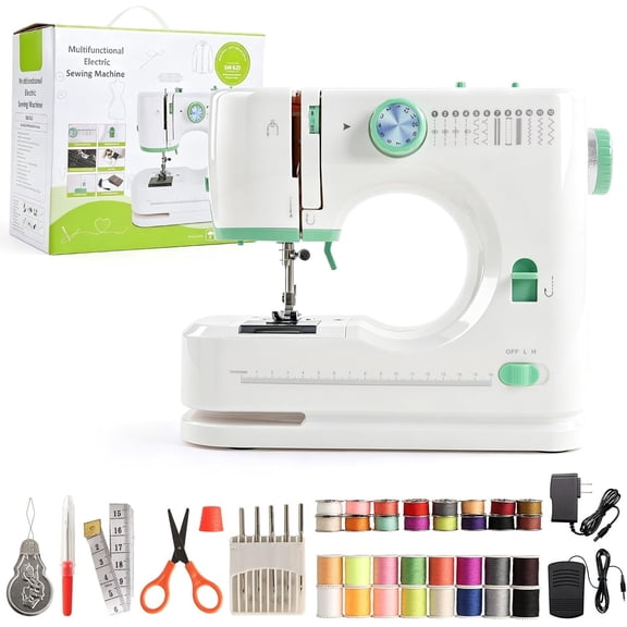 Portable Sewing Machine for Beginners with 12 -in Stitches, 2 Speeds Control, Foot Pedal, Thread Kit, Support Reverse , 2  Modes, 9 Tightness Adjustments, for  Repair & DIY Crafts