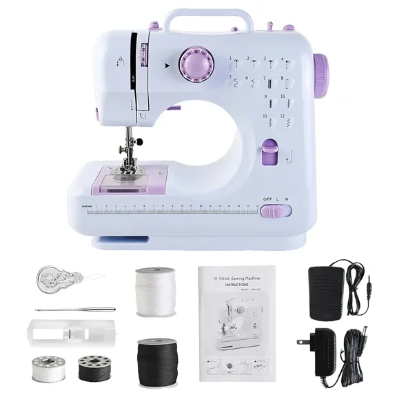 Portable Sewing Machine for Beginners, Mini Electric Sewing Machine with 12 Stitches, Presser Foot & Pedal  For Household Crafting, Mending & Overlock, Easy to Use