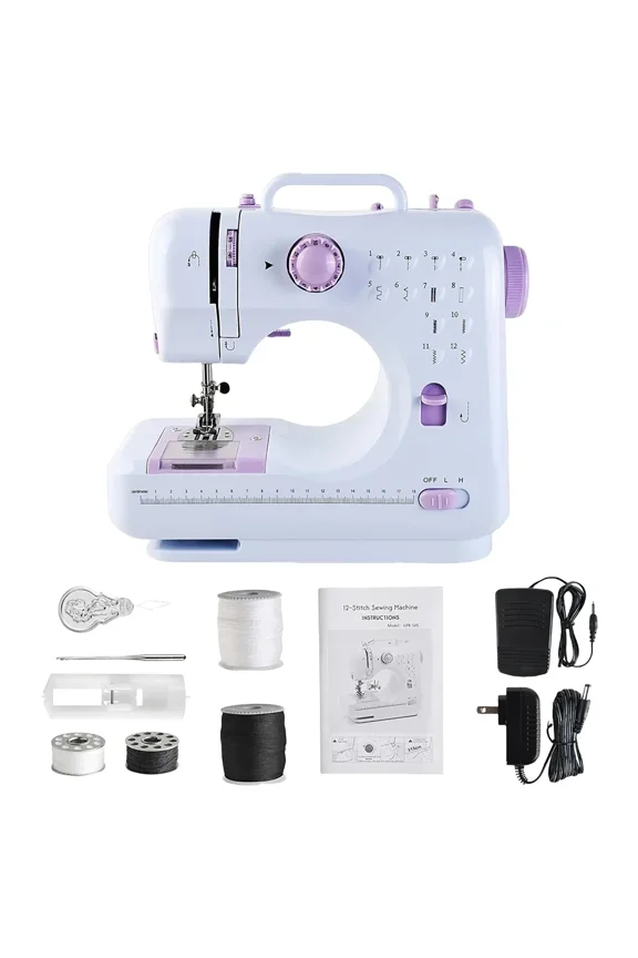 Portable Sewing Machine For Beginners Mini Electric Household Crafting Mending Overlock With 12 Stitches Presser Foot Pedal