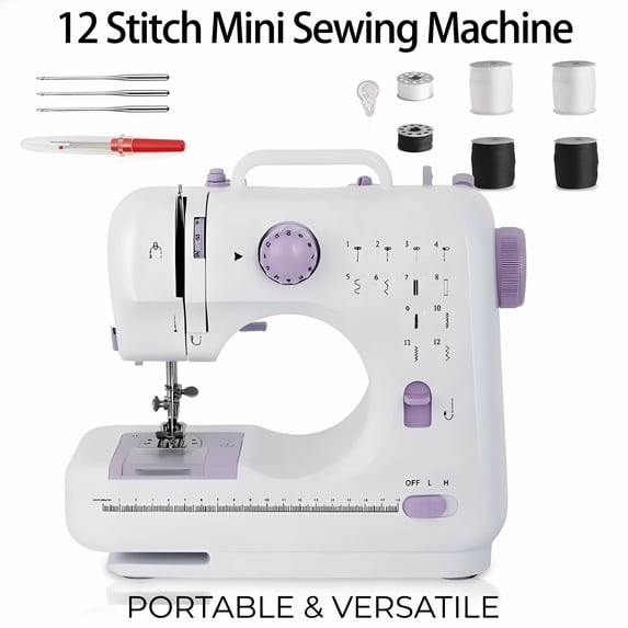 Portable Sewing Machine with 12 Stitches for Beginners, Mini Sewing Kit White for Crafts