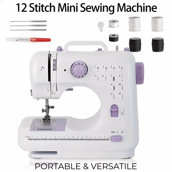 Portable Sewing Machine with 12 Stitches for Beginners, Mini Sewing Kit White for Crafts