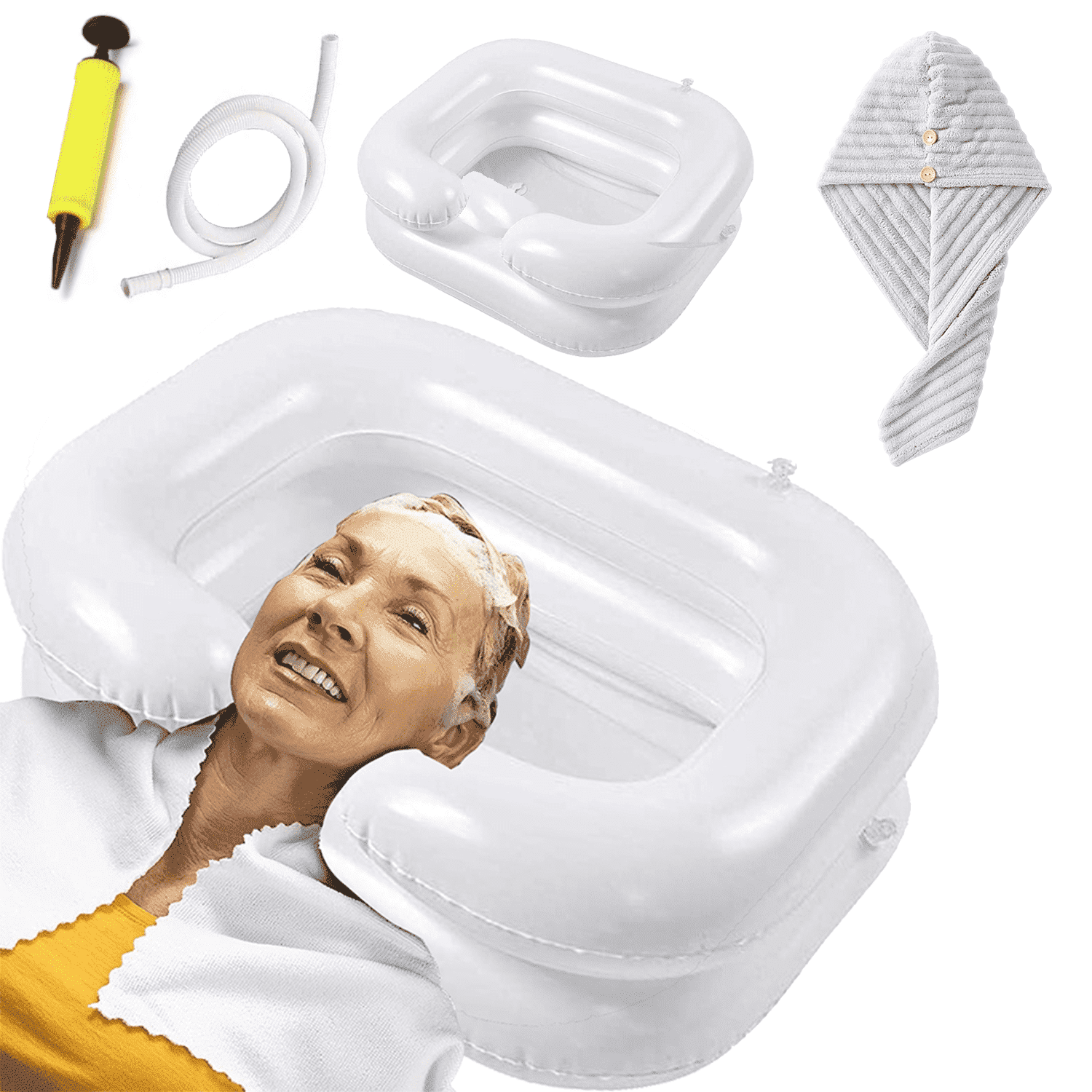 Portable Shampoo Basin,Inflatable Shampoo Bowl for Bedside with Hand ...