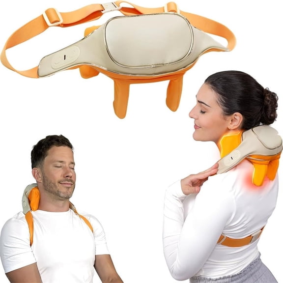 Portable Shiatsu Neck and Back Massager, 4D Kneading Heated Electric Massage Pillow for Shoulder Neck and Lower Back Relaxation, Rechargeable Battery Operated for Home Office and Stress Relief