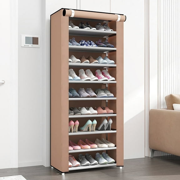 BAOKALER 10-Tier Portable Shoe Rack, Non-Woven Fabric 27 Pairs Capacity Shoe Shelf, Sneaker Storage Cabinet, Coffee