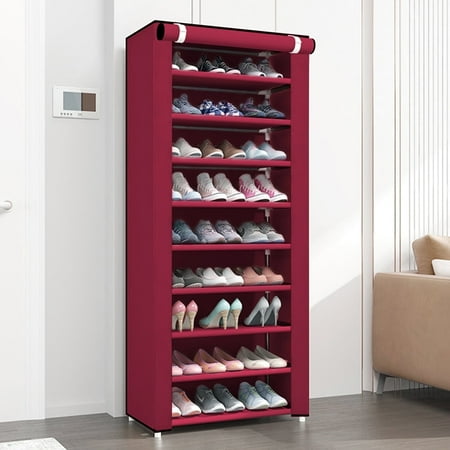 Portable Shoe Rack, 10-Tier 27 Paris Shoe Storage Cabinet with Cover