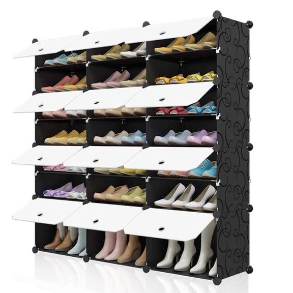 Portable Shoe Rack Organizer 48 Pair Tower Shelf Storage Cabinet Stand Expandable for Heels, Boots, Slippers 8 Tier Black