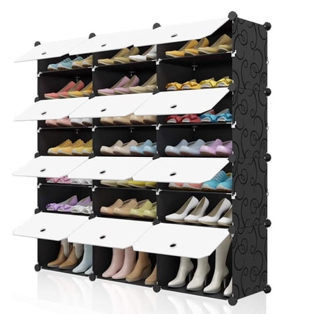 Portable Shoe Rack Organizer, 48 Pair Tower Shelf Storage Cabinet Stand Expandable for Heels, Boots, Slippers, 8 Tier, Black