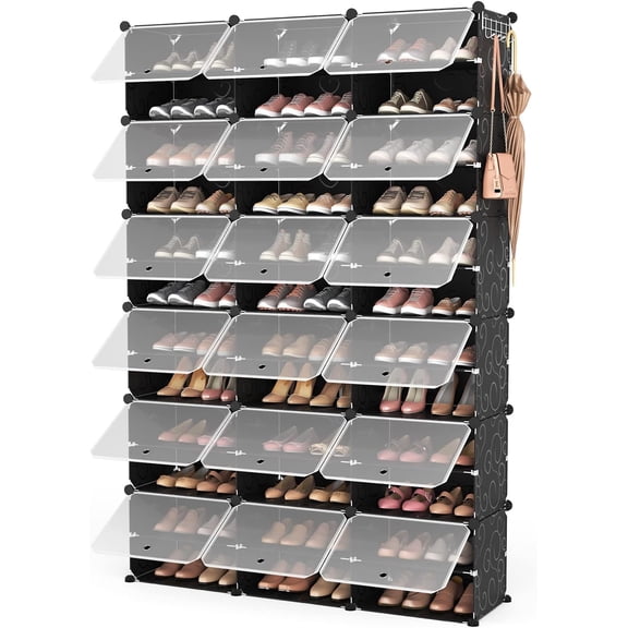 Portable Shoe Rack Organizer, 72 Pairs Covered Shoe Rack Shoe Organizer for Closet Entryway 12-Tier Shoe Storage Cabinet Space Saver Closed Shoe Organizer Cabinet with Doors