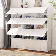 Portable Shoe Rack Organizer 8-Tier Portable 64 Pair Shoe Rack Organizer 32 Grids Tower Shelf Storage Cabinet Stand Expandable for Heels, Boots, Slippers, White